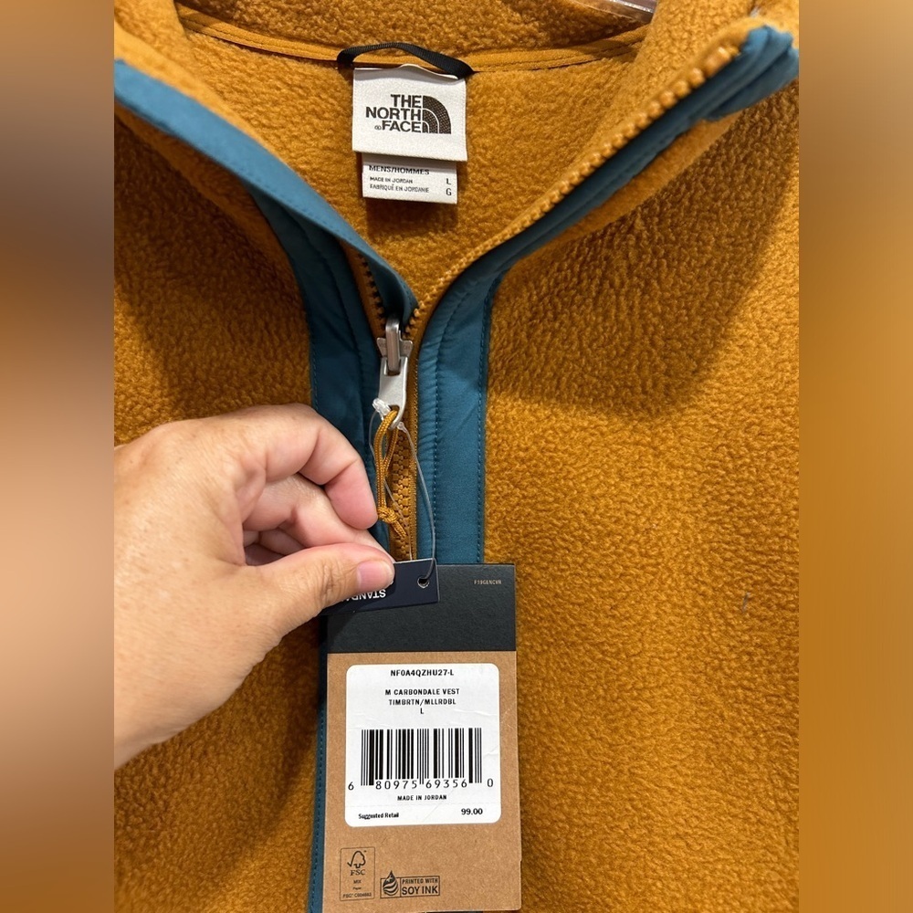 The North Face Men’s Large Carbondale Fleece Vest Tan Teal NWT Brown - Picture 6 of 10